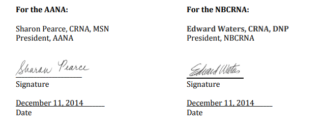 AANA-NBCRNA MOU Signatures