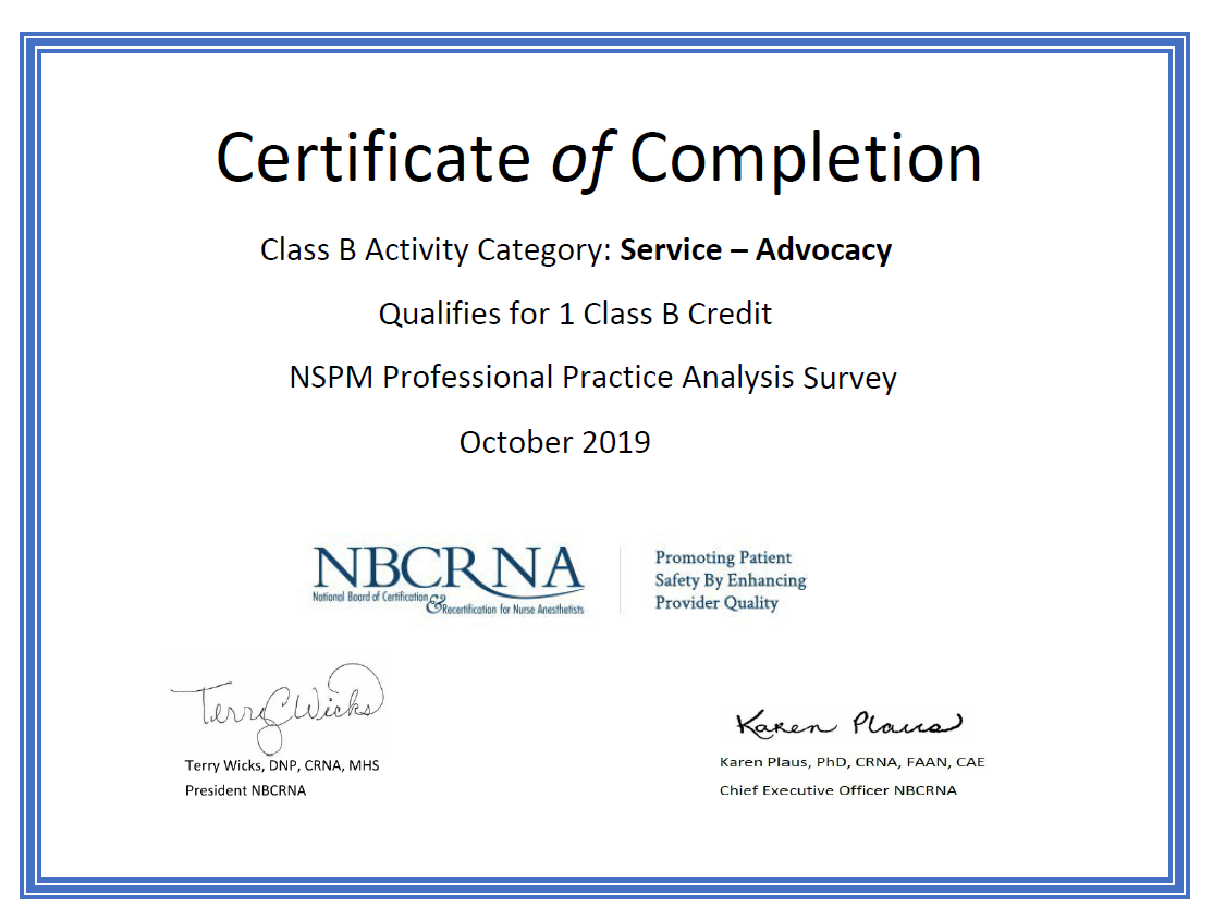 NSPM Survey Certificate